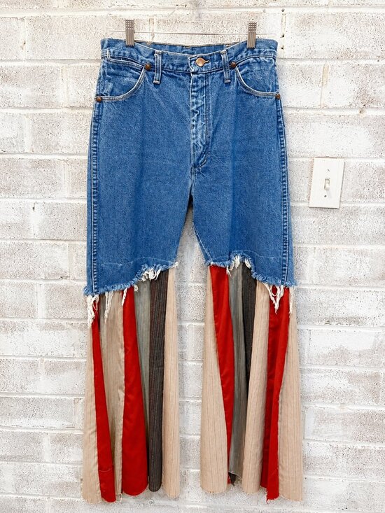 Wrangler Denim - Vintage Wrangler Upcycled Fringe Patchwork Jeans Boho Festival Western